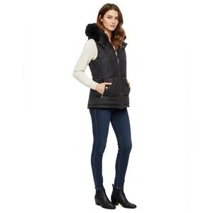Michael Kors Quilted Puffer Vest Women’s Small Faux Fur Hood Black